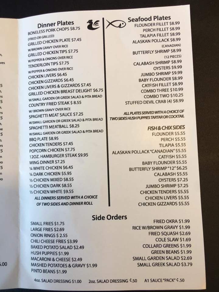 Menu page showing comfort food and small plates.